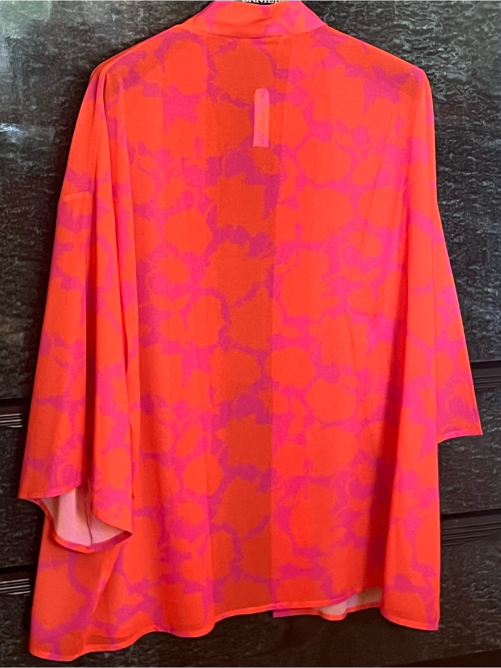 Bright Orange-Pink Floral Beach Cover-Up Kimono Cardigan - Picture 2 of 6